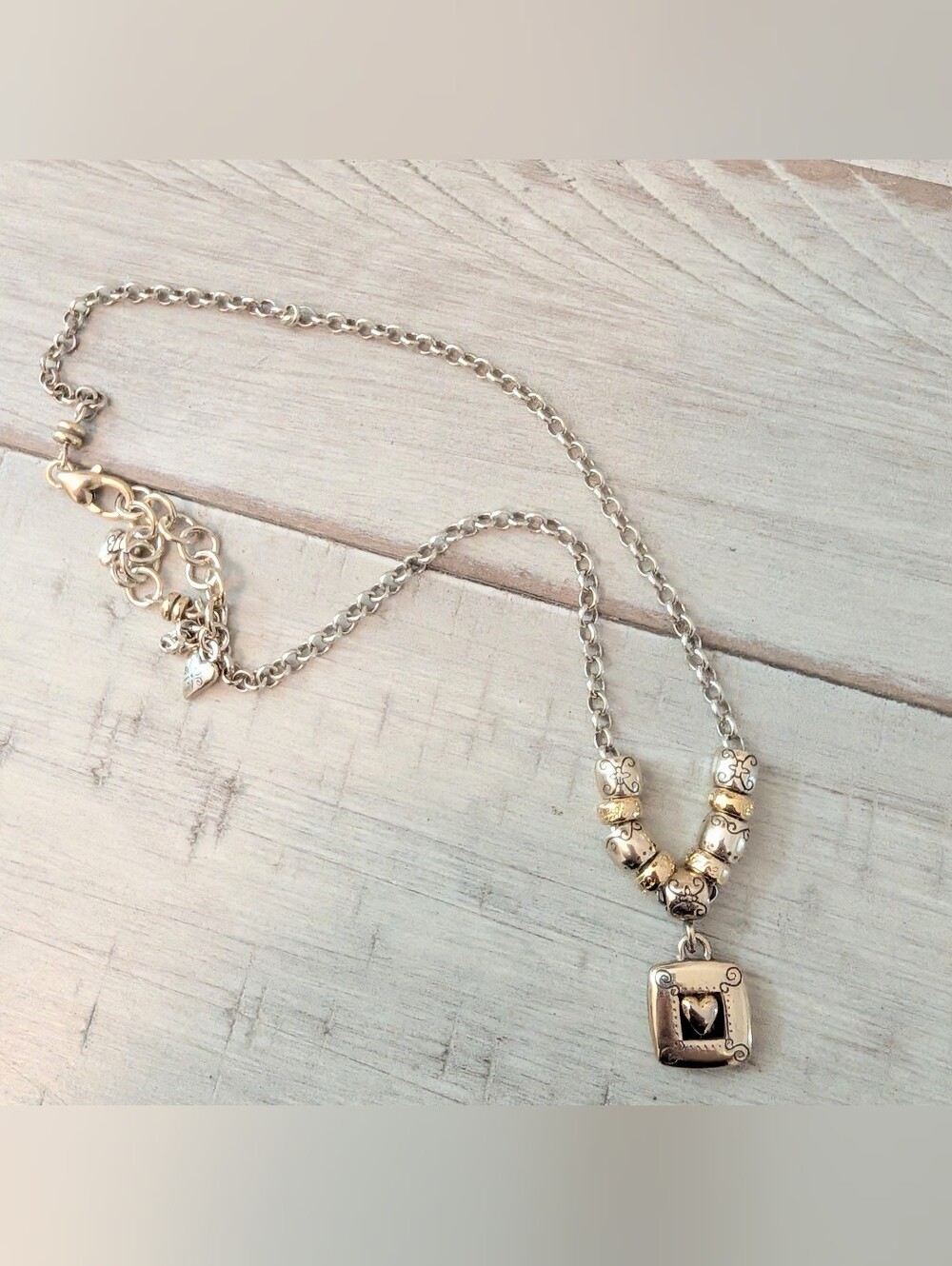 vintage Brighton "Framed Heart" mixed-metal pendant necklace